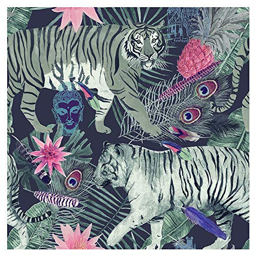murando Papel Pintado PREMIUM 10 m Fotomurales tejido no tejido rollo Decoración de Pared decorativos Murales XXL moderna de Diseno Fotográfico Animales Tigre Hojas Pluma Buda g-C-0290-j-a