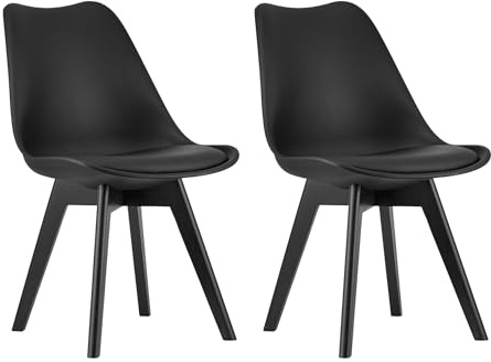 Home Collective 2er Set Esszimmerstuhl Stuhl Wohnzimmerstuhl 2X schwarz mit Kunststoffbeinen in schwarz, bequemer & Stabiler Schalenstuhl