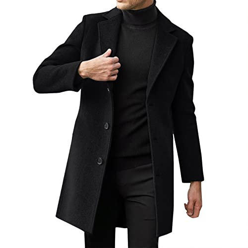 Fulidngzg Cappotti Uomo Invernali, Slim Fit Outerwear Lana Soprabito Elegante Invernale Spolverino Sottile Monopetto Giacca Colletto Risvolto Casual Cappotto Business Lavoro