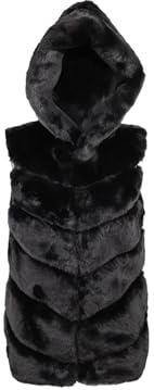 QUEEN HELENA Smanicato Invernale con Pelo Morbido Pellicciotto con Cappuccio Donna PLC03 (Taglia Unica, Nero)