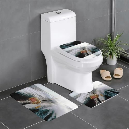 ESASAM Set di 3 tappeti da bagno con stampa canna da pesca, eleganti e resistenti, in morbido e confortevole tessuto di flanella
