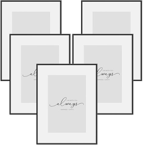 WOLTU 5er Set Bilderrahmen, 13x18cm, Fotorahmen Aluminium Schwarz Matt, Bilderrahmen Collage mit Passepartout Ständer, aus Metallrahmen und Kunststoff