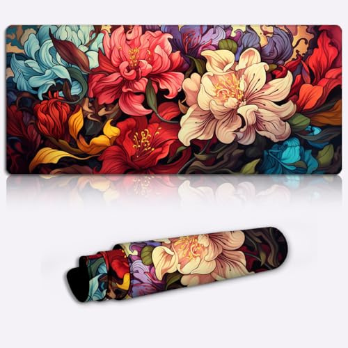 CHTXD Keyboard Mouse Mat Desk Pad Rhododendron XXL Gaming Mouse Pad （35.4 x 15.7x 0.12 inches Large Desk Mat Laptop Desk Pad Mat with Sewing Edge