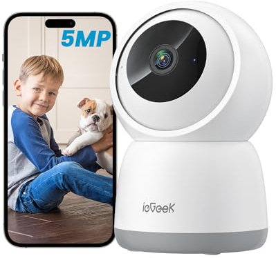 ieGeek 5MP 2.4G/5GHz WiFi Indoor Security Camera, Plug-In Pet Camera with App, Color Night Vision, 360° PTZ, 4X Zoom, Auto-Tracking, Two-way Talk, Alexa, Memory/Cloud Storage, No Monthly Fee