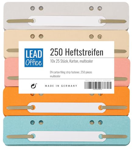 250 Heftstreifen aus Recycling-Karton in 5 Farben, Akten-Dulli farbig sortiert, 10 Bündel á 25 Stück - MADE IN GERMANY, Blauer Engel zertifiziert (250x Karton pastell-Farben)