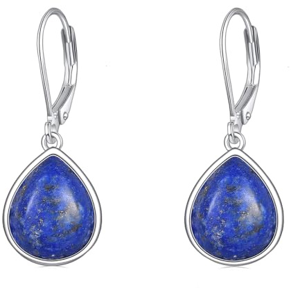 POPLYKE Opal/svart onyx/larimar/månsten/akvamarin/pärla/bärnsten/labradorit/turkos/malakit/Lapis lazuli/leverback, örhängen i sterlingsilver, smyckespresent för flickor, Sterlingsilver, Ingen ädelsten