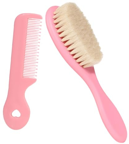 2 Stück-pack Rosa Babyhaarbürsten für Kopfhautpflege und Badehaare | Holz und Wolle, Kleine Größe, für Kinder, Wiederverwendbar, Leicht zu Reinigen