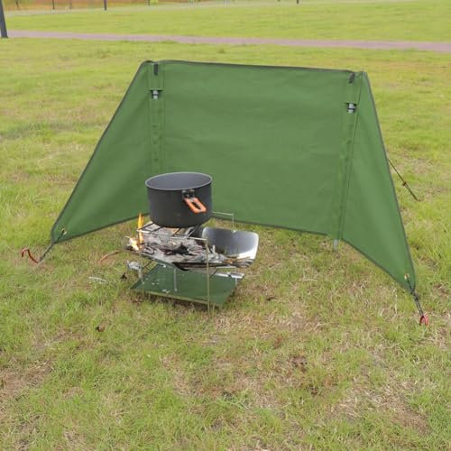 Pare-vent de camping pour réchaud - Abri de plage - Pare-soleil - Bâche de tente pour jardin, pique-nique, barbecue, vert armée (L)