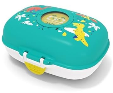 monbento - Boite a Gouter Enfant MB Gram bleu Dino - Boite a Gouter sans BPA Idéale pour Ecole, Pique-nique, Vacances, Randonnées - Boite Gouter Dinosaure Garçon/Fille - Personnalisable et Résistante