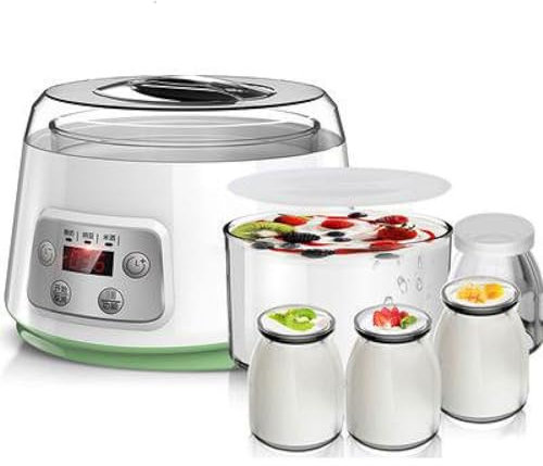 Yogurtera, Máquina For Hacer Yogur Totalmente Automática con 4 Tapas De Tarros De Vidrio De 200 Ml, Temporizador con Pantalla LCD, For Botes De Yogur Individuales Caseros, 1,3 L