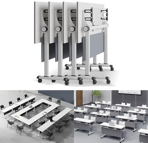 EAHKMETQ 4er-Pack Klappbare Konferenztische, 4,6 Fuß Langer Büro-Konferenzraumtisch, rollende Schulungstische mit leisen Rädern, zusammenklappbarer mobiler Konferenztisch aus Aluminiumlegie