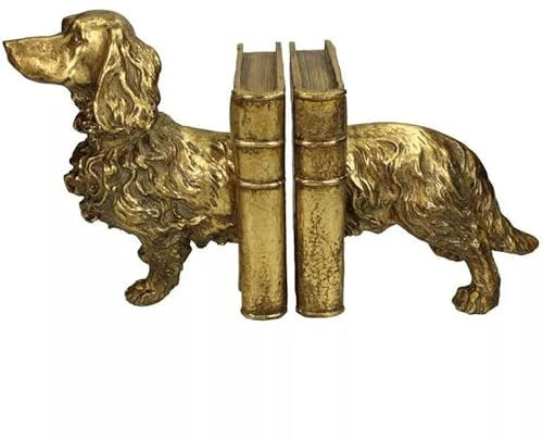 Buchstütze Hund Jagdhund Bücherhalter Deko Dog Gold 2-TLG. Dackel