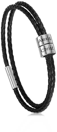 Jovivi Partnerarmbänder mit Gravur 2-5 Namen Armband Herren Lederarmband Personalisiert Armband Geflochtene Namensarmband Personalisierte Geschenke für Partner Mann Frauen Familie