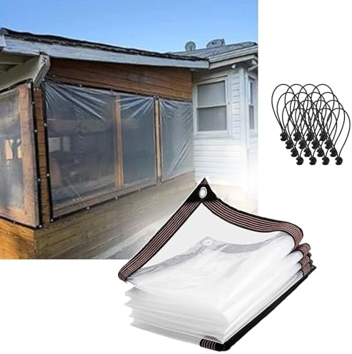 8x25 FT,Ground Covers Clear Tarp 0.18mm Waterproof Tarpaulin Cover Plastic Tarp Pergola Side Panels,for Patio, Covering Henhouse Porch Canopy Plant Camping