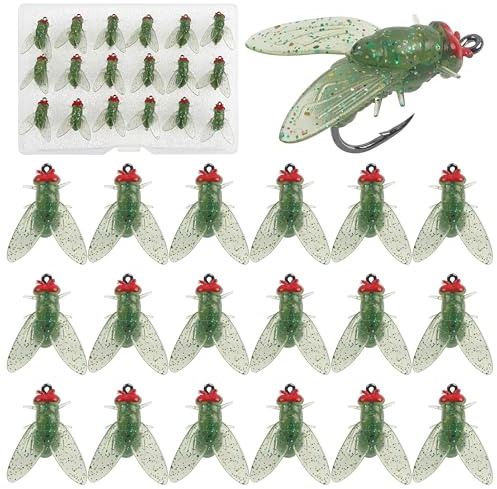 Bionic Fly Fishing Bait,Fly Fishing Flies Lure Kit Trout Jigs Swimbaits Dry Flies Artificial Simulated Flies Fish Attractant Bait Hook for Saltwater Freshwater Bass Trout Panfish (Green-18pcs)