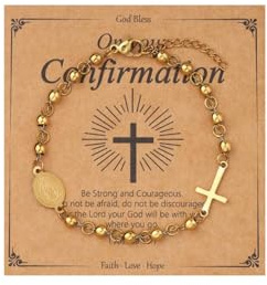 MILAKOO Rosenkranz Armband Perlen Kommunion Geschenk Kreuz Edelstahl Armbänder Kreuzperlenarmband für Geburtstage Konfirmationen Kommunionen Taufen Party