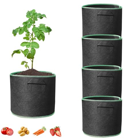 SZWLJ 4 Pack 5 Gallon Black Large Potato Grow Bags | With Extended Handle for Greenhouse & Outdoor Plants Tomato, Shrubs, Strawberry, Potato, Flowers, Carrot, Vegetables