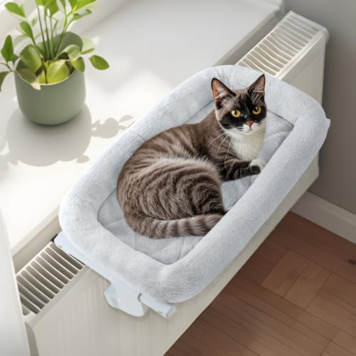 GUUSII HOME Katzen Heizungsliege Katzenliege Balkon Katzenbett für Katze Bettkante Heizung Kätzchen Hängen Liegeplatz Einhängen Heizungsbett Hängematte Heizkörperliege Halten 18kg(Grau,M)
