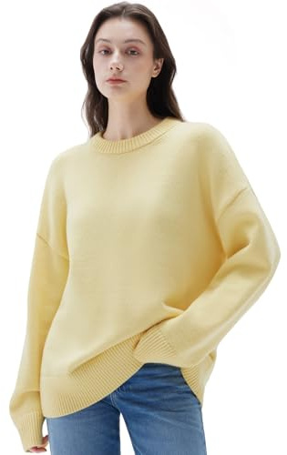 SUUKSESS Cashmere Women Oversized Long Sleeve Pullover Sweater 2025 Fall Winter Crew Neck Jumper Tops (Butter Yellow,S)