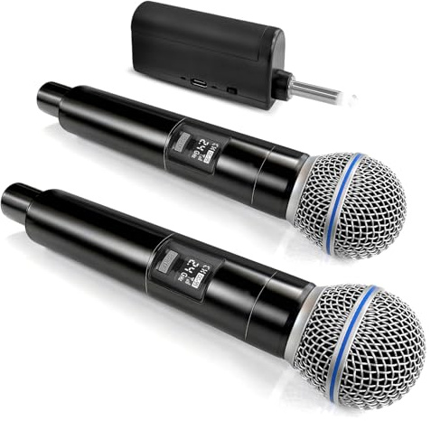 AMFUN Microphone Wireless,Wireless Microphones with One-to-One Chip Connection,160 FT Distance Receiving,Rechargeable Receiver,12H Duration,Wireless Microphones for Singing,DJ,Home Party