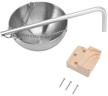QWUUYEC Aufgussschale Sauna aus Edelstahl, Hängend, Therapie Öl Schüssel 20cm mit Holzblock (Klein) - Verteilung, Mineralienfreisetzung, Für Traditionelle und Infrarot Saunen (Typ 2)
