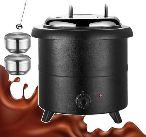 Bollitore Elettrico per zuppa da 13 Litri + 2 Ciotole per Riso + 1 Cucchiaio perrciale da 400 W, riscaldatore per Buffet per Uso Domestico, Campeggio all'aperto, riunioni di Famiglia, (Nero)