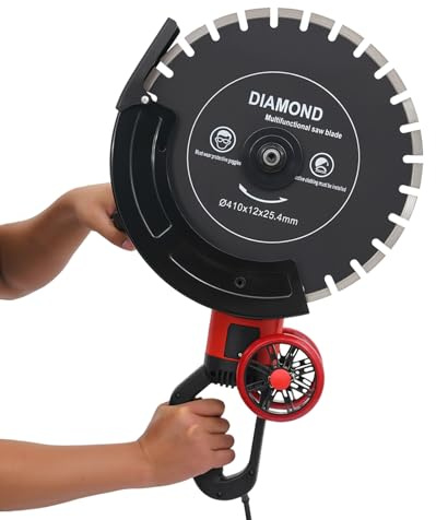 4KW Elektrische Betonsäge, 3000RPM Hochleistungs-Kreissäge Nass-/Trocken-Schnitte, Mauersäge Betonschneider für Granit/Marmor/Ziegel, mit Hilfsrollen, Wasserpumpe & Schutzabdeckung (410mm Sägeblatt)