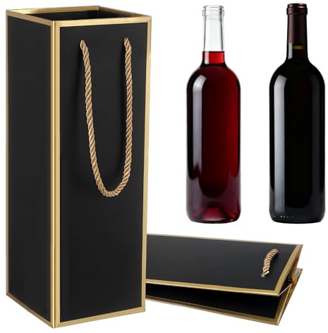 Ouligay 2 Stück Wein Geschenktüten, Schwarz Flaschentüten Geschenktüte mit Griff 10x10x28cm Papier Geschenktüten Flaschen Weintüten Weinflaschen Verpackung für Weihnachten, Hochzeit, Party, Feiern