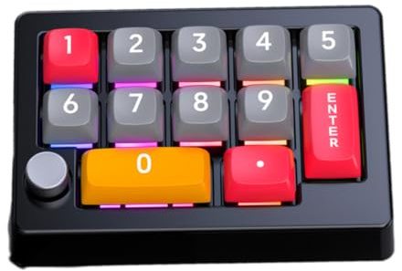 PUSOKEI Tastierino Numerico Cablato USB, Tastierino Numerico Meccanico a 12 Tasti con Manopola, Retroilluminazione a LED RGB, Tastiera Macro Programmabile per Giochi di Lavoro (BLACK)