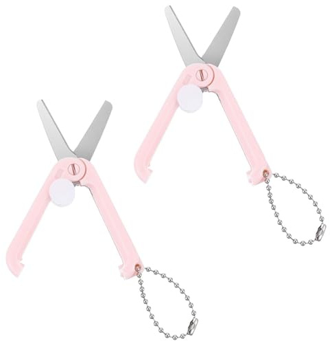 2 stycken rosa vikbar sax, bärbar liten resesax med nyckelring, vikbar sax, för familj, hantverk, skärning, pappersskärning, scrapbooking, hantverk, sömnad, skärverktyg