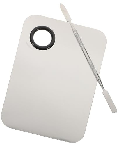Angoily Stainless Steel Makeup Blending Palette with Spatula Mixer Set for Blush and Lip Colors, Easy to Clean and Mix, for Professional and Home Use