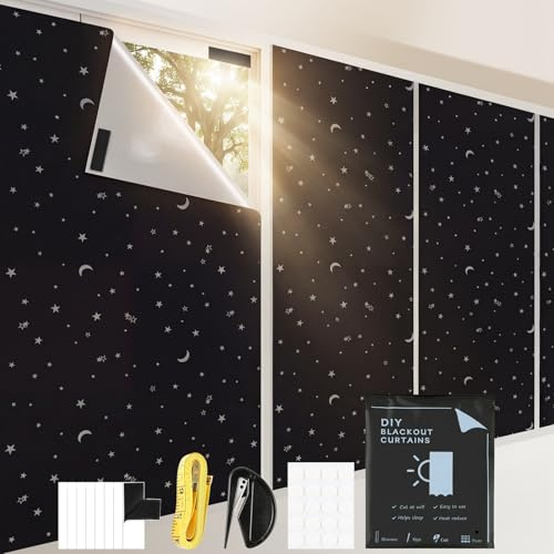 tenn well Blackout Blinds 200x145cm, Total Blackout Blinds for Windows, | No Drill Blinds Star Moon Design for Travel, Bedroom, Car