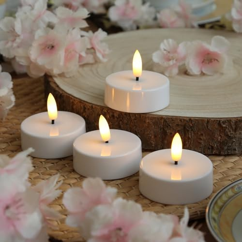 LED Maxi Teelichter 4er Set Jumbo XL Kunststoffteelichter mit 3D Flamme flackernd Timer D: 5,8cm weiß Teelicht-Kerzen für Zuhause Hochzeit Weihnachten (4)