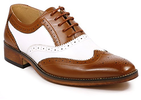Metrocharm MC118 Men's Two Tone Perforated Wing Tip Lace Up Oxford Dress Shoes (Tan Brown White, US Footwear Size System, Adult, Men, Numeric, Medium, 10.5)
