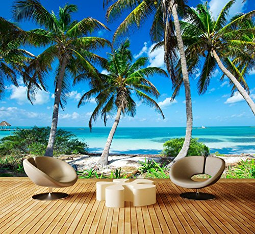 Wandmotiv24 Mural Palmes Sur Une Plage Tropicale Non-Tissé Papier Peint XXL | L 300 x 210 cm - 6 Parties
