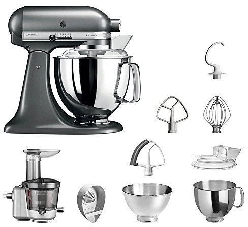 KitchenAid Küchenmaschine | VORTEILS SET | Artisan 5KSM175PS Entsafter Paket | inklusive Entsaftervorsatz, Zitronenpresse und Standardzubehör (Medallion-Silber)