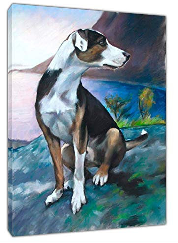 artsprints Kunstdruck auf Leinwand, Motiv Landschaft/Hund, gezeichnet mit anthrazitfarbenem Pastellkreide, 30'' x 24'' inch(76x 60 cm)-38mm depth