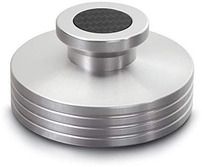 Dynavox Plattenspieler-Stabilizer PST330, Auflagegewicht für Plattenspieler aus Aluminium, Gewicht 330 g, mit Carbonauflagefläche und Inlay, Silber