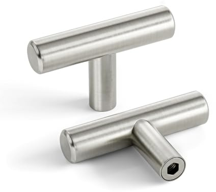 LONTAN 15 Pack Silver Cabinet Knobs With T Bar Door Handles - Brushed Nickel Stainless Steel for Kitchen Cupboard Chest of Drawers