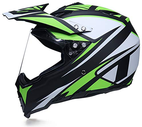 MRDEAR Casque VTT Integral avec Visiere, Blanc et Vert, Casque Motocross Adulte Casque Moto Cross Downhill Velo Quad BMX Scooter Road Race Enduro, Ventilation Réglable/ Doublure Amovible,XL