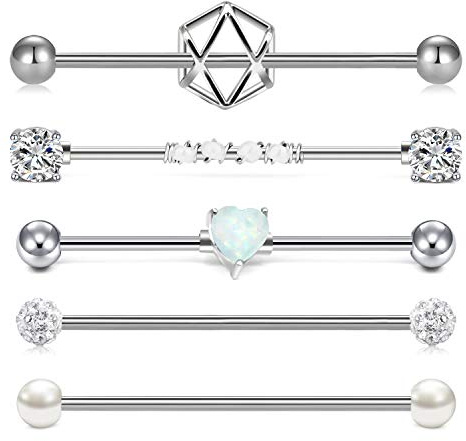 Mayhoop 5er Industrial Barbell Piercing Set Industrial Stab Synthetisch Opal Herz 38mm Chirurgenstahl 14 Gauge Ohr Piercing Schmuck
