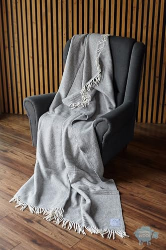 Coperta in lana merino, 160 x 200 cm, plaid matrimoniale, in tartan, Lana, Grigio standard., 160 x 200 cm