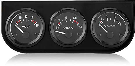 Sensore Temperatura Acqua Auto, Indicatore Pressione Olio, 3 IN 1 Kit Triplo Manometro, Voltmetro, Manometro Pressione Olio Temperatura Acqua Tachimetro, per Auto Moto (12V), 190 * 79mm