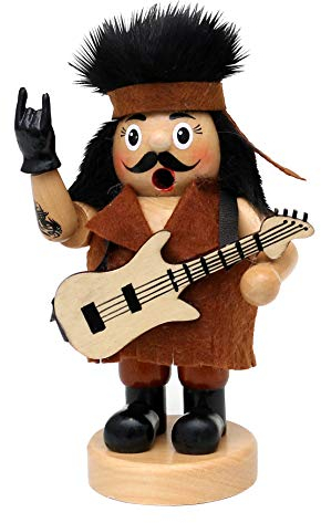 Dekohelden24 Holz Räuchermann als Rocker mit Gitarre, naturfarben, ca. 10 x 7 x 15 cm.