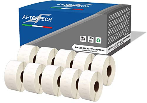 Aftertech 10 x 11355 abnehmbare Rollen 19 x 51 mm Klebeetiketten kompatibel (500 Etiketten/Rolle = 5000 insgesamt) für Dymo LabelWriter Seiko SLP Etikettendrucker 10 x 11355R