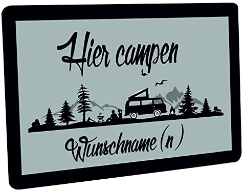Crealuxe Fußmatte personalisiert - robuste, rutschfeste Fussmatte für Außen & Innen - waschbare Schmutzfangmatte - Fußabtreter Türmatte für aussen & an der Haustür - 60x40cm - Hier Campen mit Name