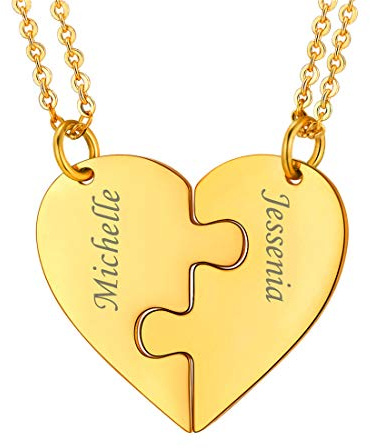 U7 Herz Puzzle Halskette 2/3/4/5/6 Stücke Puzzleteile Anhänger mit 40+5cm Rolokette personalisiert BFF Collier Edelstahl/18k vergoldet Familien Freundschaft Modeschmuck Accessoire