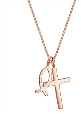 Elli Halskette Damen Kreuz Fisch Anhänger Modern 925 Silber | rosé-vergoldet