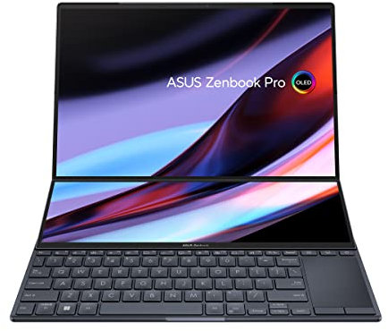 ASUS Zenbook Pro 14 Duo OLED UX8402ZA#B0BL84QPKX, Notebook in Alluminio, Monitor Touch 14,5 OLED 2,8K Glossy, Intel Core 12ma gen i7-12700H, RAM 16GB, 1TB SSD PCIE, Intel Iris Xe, Win 11 Home, Nero