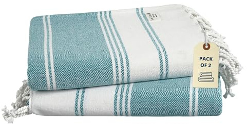 LANE LINEN Turkish Beach Towels, 2 Pack Extra Large Beach Towel, Pre-Washed for Soft Feel, Cotton Rich Oversized Sand Free Quick-Dry Pool Towel, Beach Towels For Adults, 39x71 - Baltic